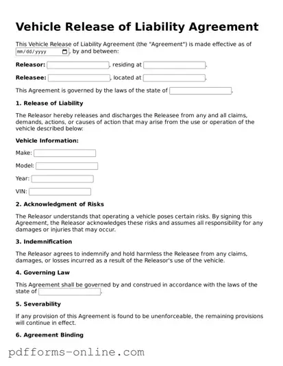 Blank Vehicle Release of Liability Form
