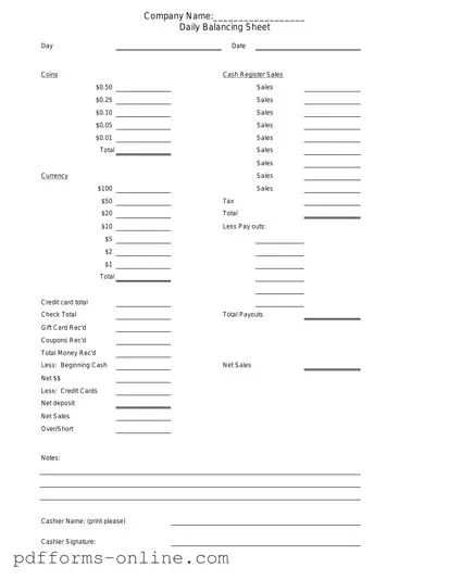 Blank Cash Drawer Count Sheet Template