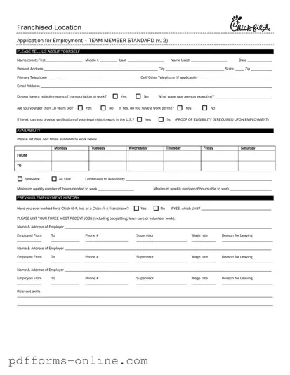Blank Chick Fil A Job Application Template