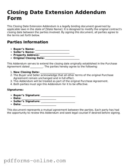 Blank Closing Date Extension Addendum Form Form