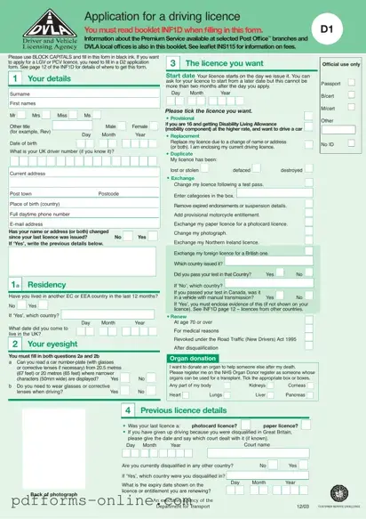 Blank D1 Dvla Template