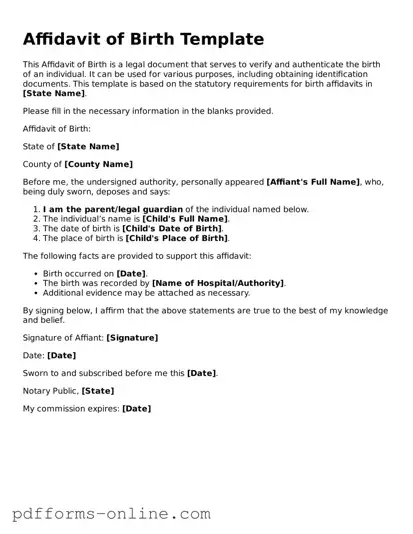 Blank Affidavit of Birth Form