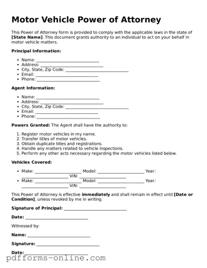 Blank Motor Vehicle Power of Attorney Form