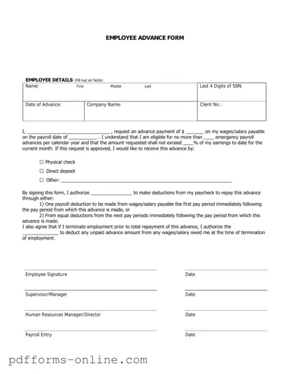 Blank Employee Advance Template
