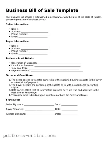 Blank Business Bill of Sale Form