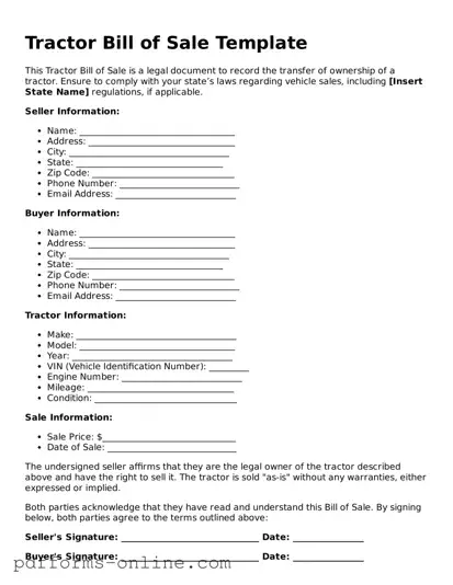 Blank Tractor Bill of Sale Form