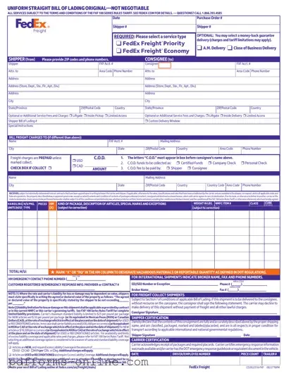 Blank Fedex Bill Of Lading Template