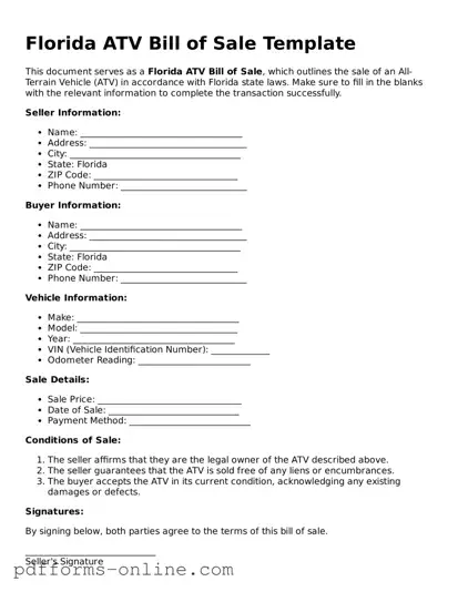 Valid Florida ATV Bill of Sale Template