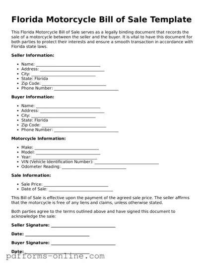 Valid Florida Motorcycle Bill of Sale Template