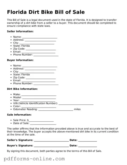 Valid Florida Dirt Bike Bill of Sale Template