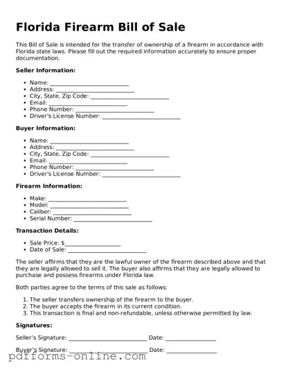 Valid Florida Firearm Bill of Sale Template