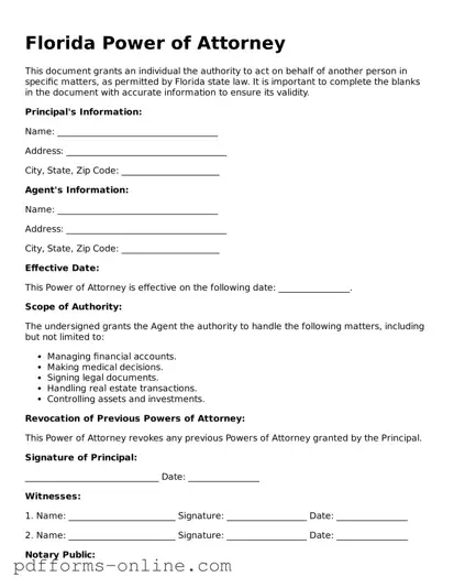 Valid Florida Power of Attorney Template