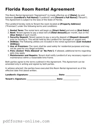 Valid Florida Room Rental Agreement Template