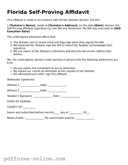 Valid Florida Self-Proving Affidavit Template