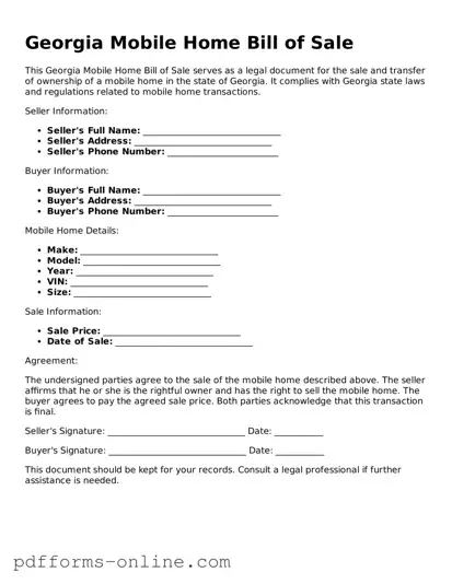 Valid Georgia Mobile Home Bill of Sale Template
