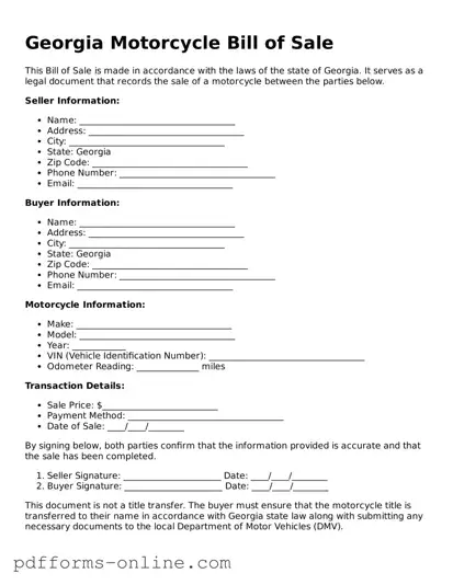 Valid Georgia Motorcycle Bill of Sale Template