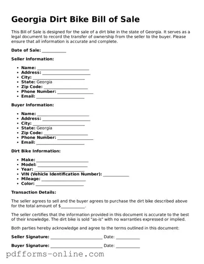 Valid Georgia Dirt Bike Bill of Sale Template
