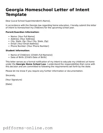 Valid Georgia Homeschool Letter of Intent Template