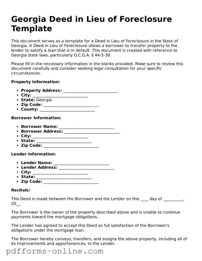 Valid Georgia Deed in Lieu of Foreclosure Template