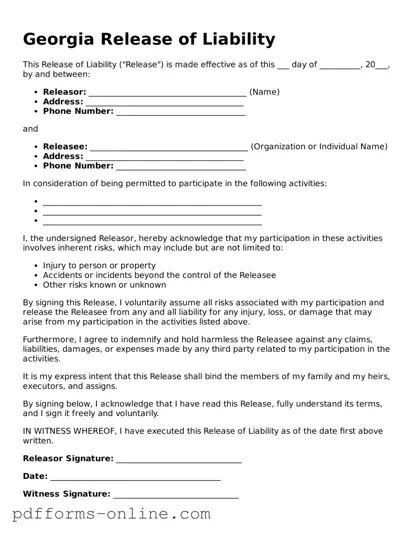 Valid Georgia Release of Liability Template