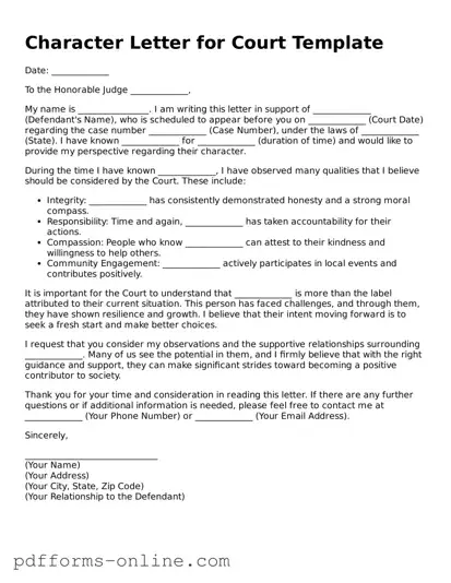 Blank Character Letter for Court Form