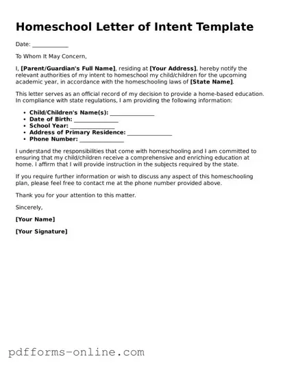 Blank Homeschool Letter of Intent Form