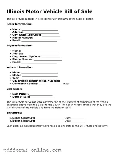 Valid Illinois Motor Vehicle Bill of Sale Template