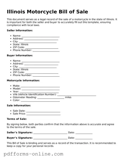 Valid Illinois Motorcycle Bill of Sale Template