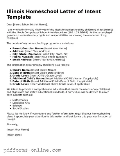Valid Illinois Homeschool Letter of Intent Template