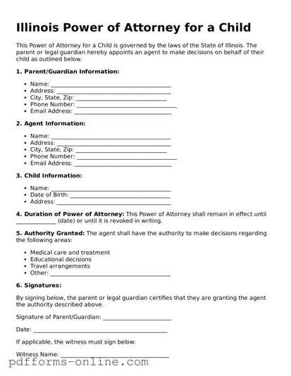 Valid Illinois Power of Attorney for a Child Template