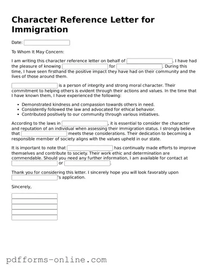 Blank Character Reference Letter for Immigration Form