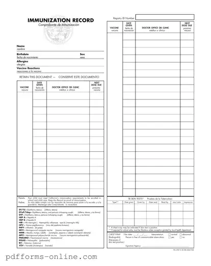 Blank Immunization Record Template