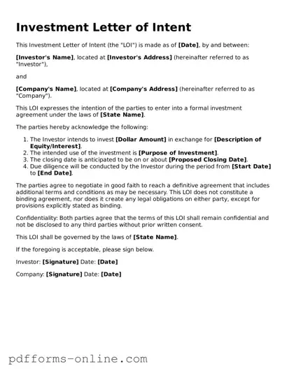 Blank Investment Letter of Intent Form