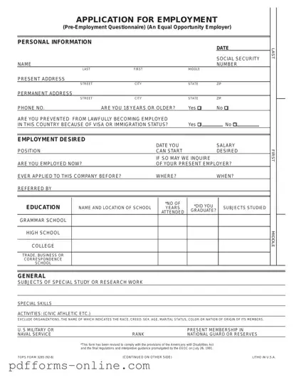 Blank Employment Application Pdf Template