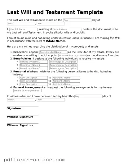 Blank Last Will and Testament Form