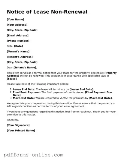 Blank Notice of Lease Non-Renewal Form