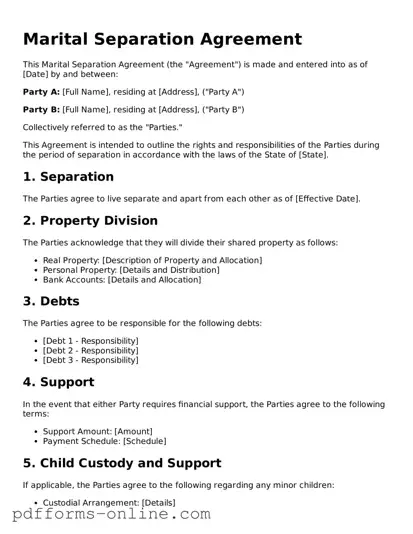Blank Marital Separation Agreement Form