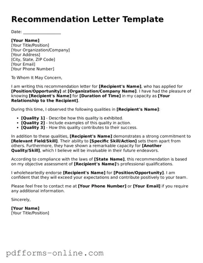 Blank Recommendation Letter Form