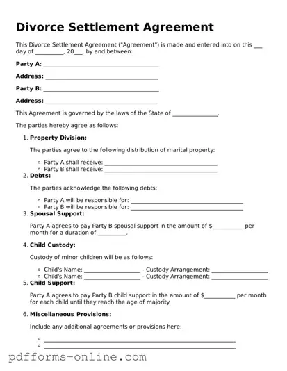 Blank Divorce Settlement Agreement Form
