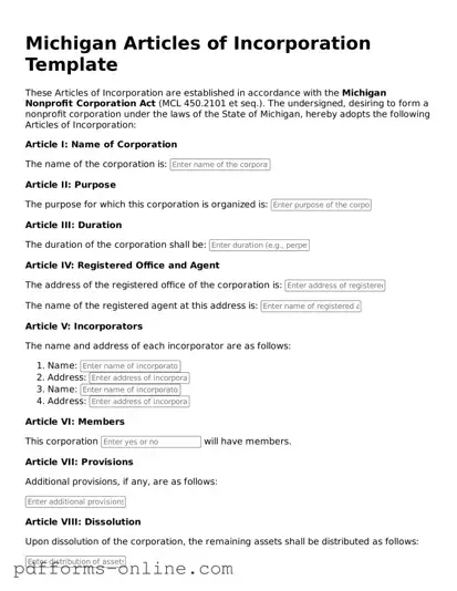 Valid Michigan Articles of Incorporation Template