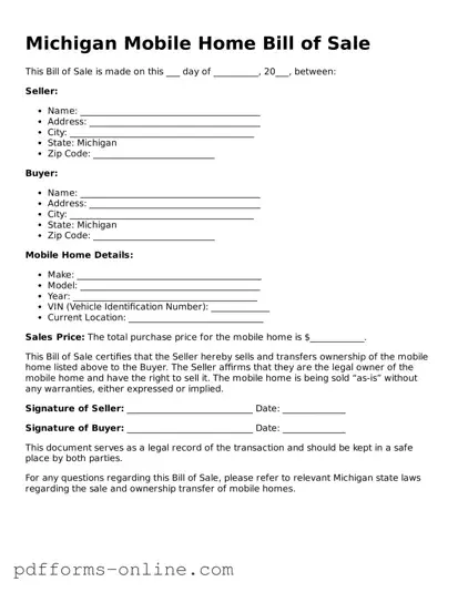 Valid Michigan Mobile Home Bill of Sale Template