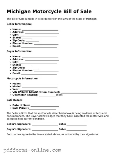 Valid Michigan Motorcycle Bill of Sale Template