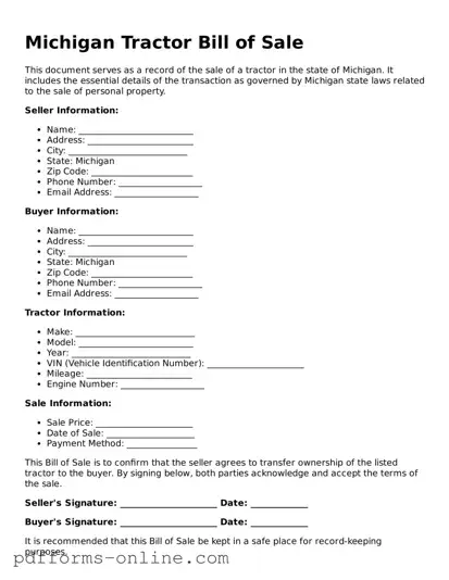 Valid Michigan Tractor Bill of Sale Template