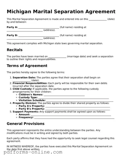 Valid Michigan Marital Separation Agreement Template