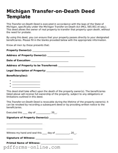 Valid Michigan Transfer-on-Death Deed Template