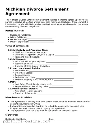 Valid Michigan Divorce Settlement Agreement Template