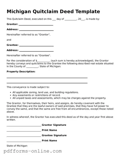 Valid Michigan Quitclaim Deed Template