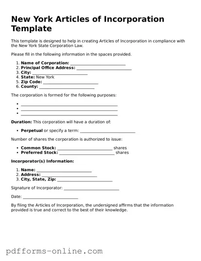 Valid New York Articles of Incorporation Template