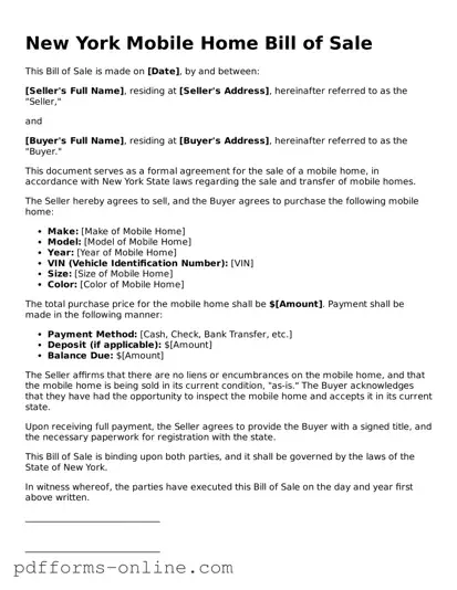 Valid New York Mobile Home Bill of Sale Template