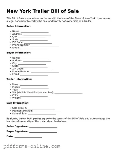 Valid New York Trailer Bill of Sale Template